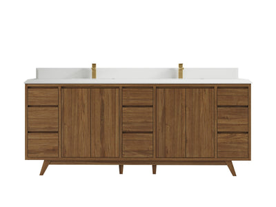 Madison Teak 84 in. W x 22 in. D Double Sink Bathroom Vanity in Dark Natural with 1.5 in White Quartz Countertop