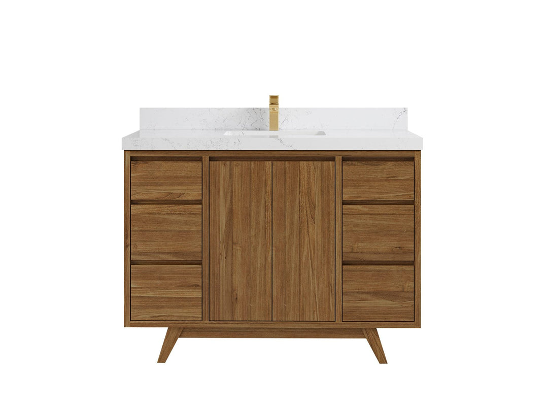 Madison Teak 48 in. W x 22 in. D Single Sink Bathroom Vanity in Dark Natural with 2 in Empira White Quartz Countertop