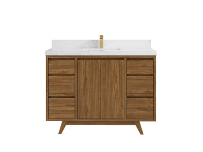 Madison Teak 48 in. W x 22 in. D Single Sink Bathroom Vanity in Dark Natural with 2 in Empira White Quartz Countertop