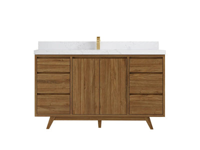 Madison Teak 60 in. W x 22 in. D Single Sink Bathroom Vanity in Dark Natural with 2 in Empira White Quartz Countertop