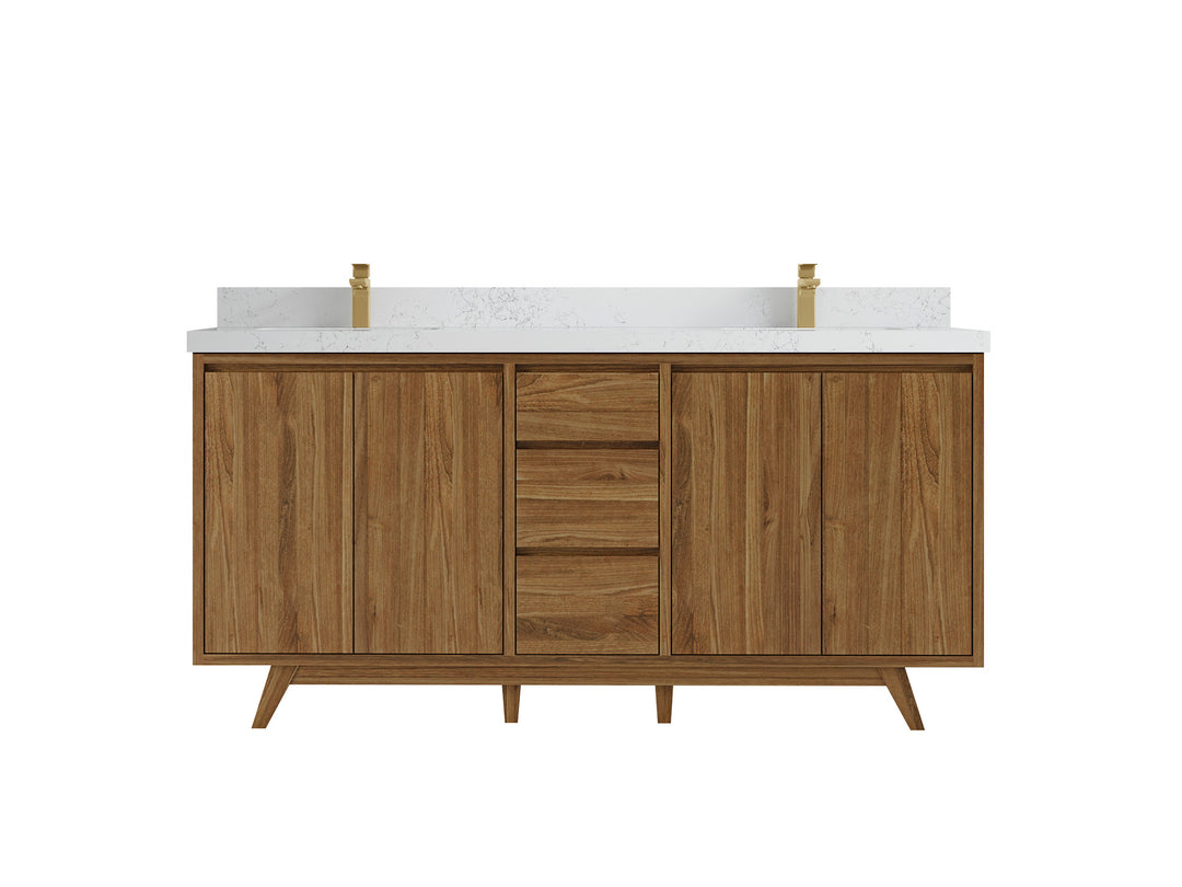 Madison Teak 72 in. W x 22 in. D Double Sink Bathroom Vanity in Dark Natural with 2 in Empira White Quartz Countertop