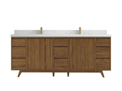 Madison Teak 84 in. W x 22 in. D Double Sink Bathroom Vanity in Dark Natural with 2 in Empira White Quartz Countertop