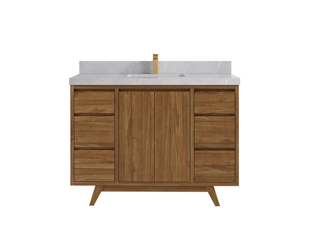 Madison Teak 48 in. W x 22 in. D Single Sink Bathroom Vanity in Dark Natural with 2 in Pearl Light Gray Quartz Countertop 
