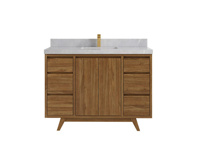 Madison Teak 48 in. W x 22 in. D Single Sink Bathroom Vanity in Dark Natural with 2 in Pearl Light Gray Quartz Countertop