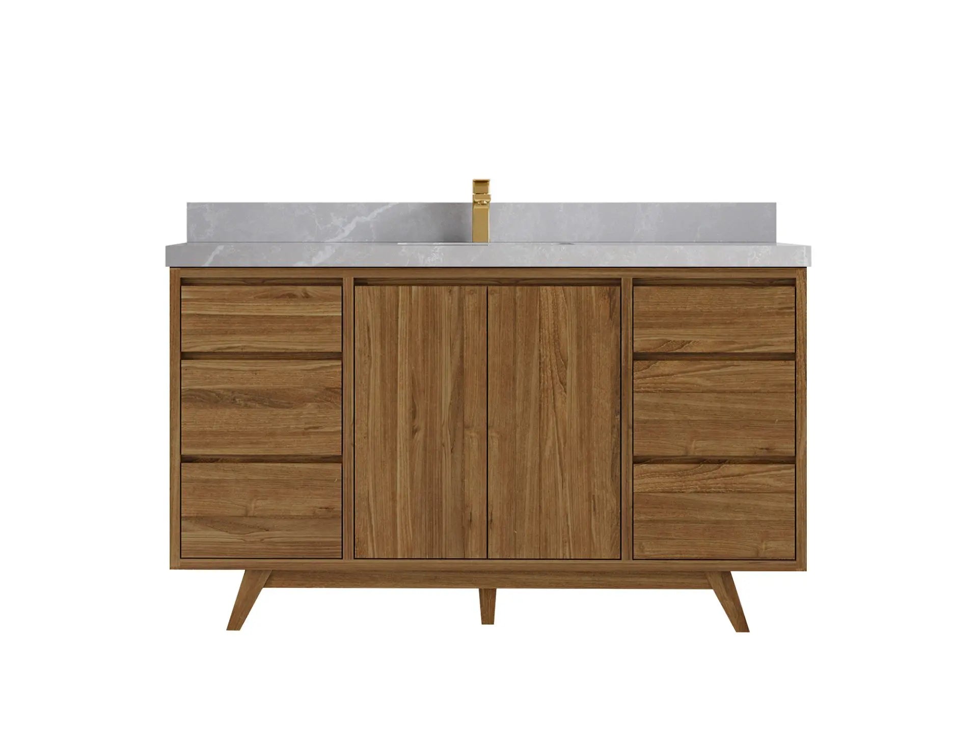 Madison Teak 60 in. W x 22 in. D Single Sink Bathroom Vanity in Dark Natural with 2 in Pearl Light Gray Quartz Countertop