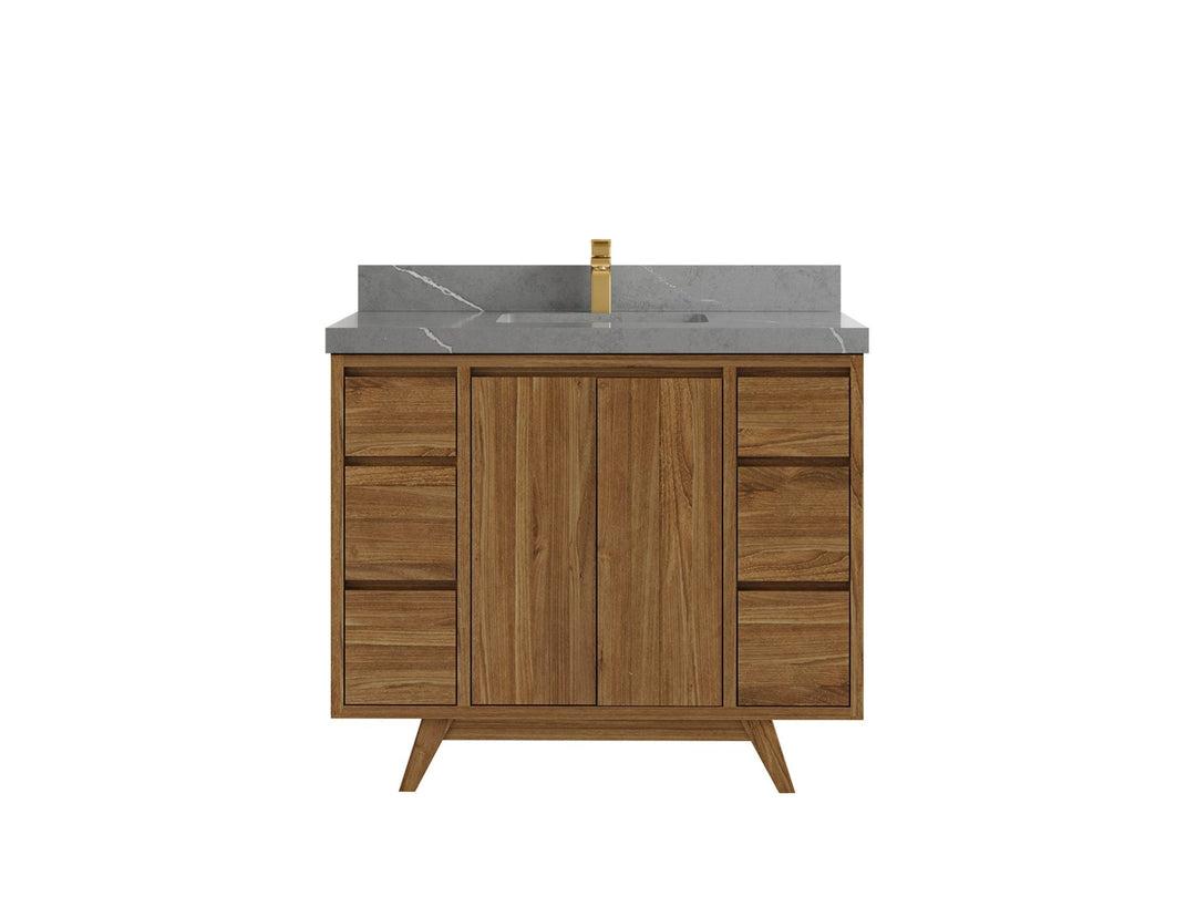 Madison Teak 42 in. W x 22 in. D Single Sink Bathroom Vanity in Dark Natural with 2 in Piatra Gray Quartz Countertop
