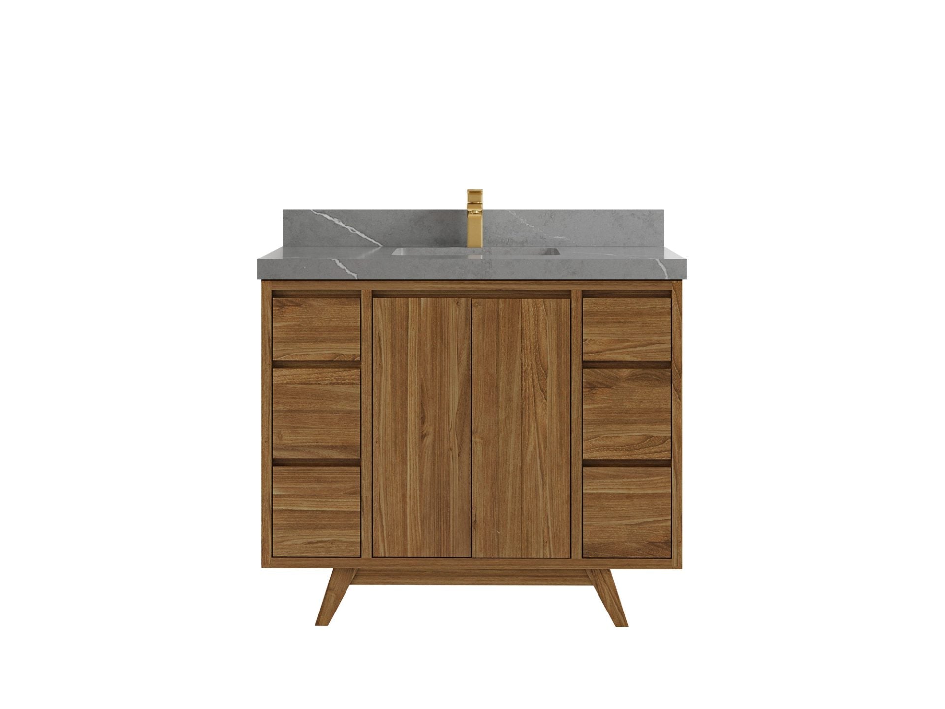 Madison Teak 42 in. W x 22 in. D Single Sink Bathroom Vanity in Dark Natural with 2 in Piatra Gray Quartz Countertop