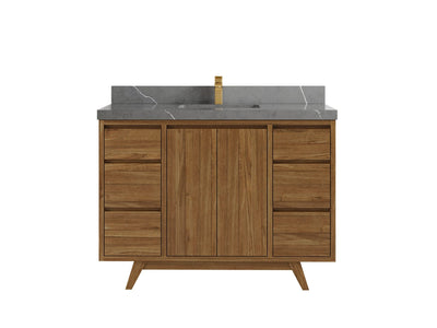 Madison Teak 48 in. W x 22 in. D Single Sink Bathroom Vanity in Dark Natural with 2 in Piatra Gray Quartz Countertop