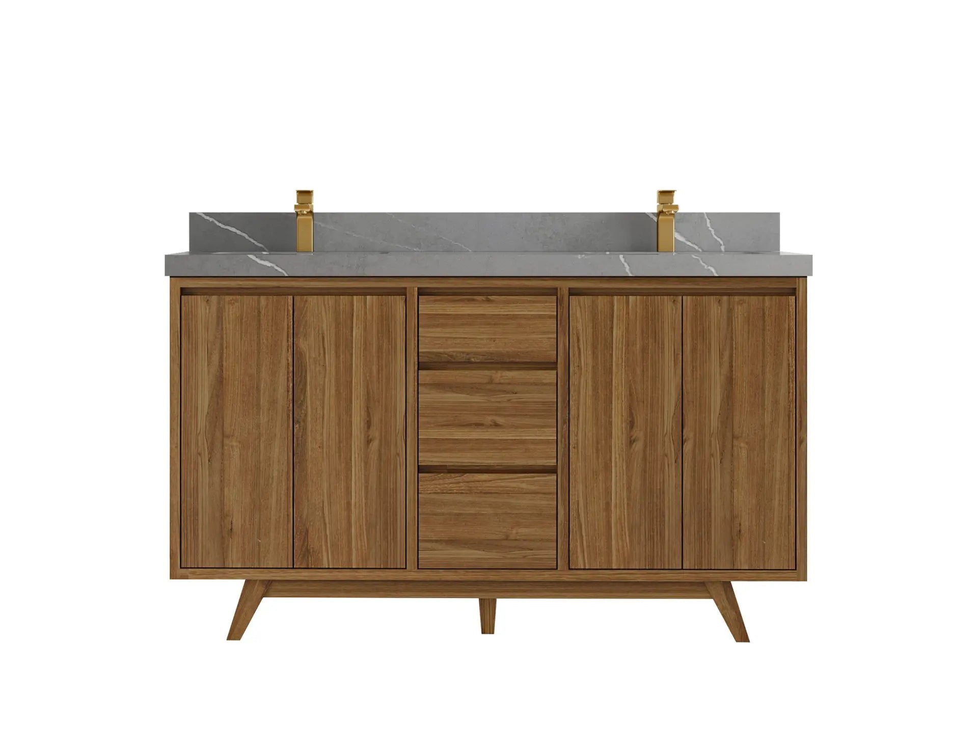 Madison Teak 60 in. W x 22 in. D Double Sink Bathroom Vanity in Dark Natural with 2 in Piatra Gray Quartz Countertop