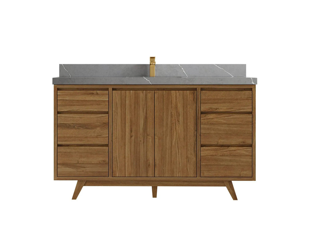 Madison Teak 60 in. W x 22 in. D Single Sink Bathroom Vanity in Dark Natural with 2 in Piatra Gray Quartz Countertop