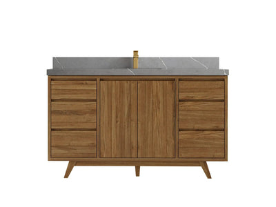 Madison Teak 60 in. W x 22 in. D Single Sink Bathroom Vanity in Dark Natural with 2 in Piatra Gray Quartz Countertop