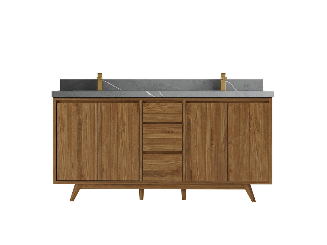 Madison Teak 72 in. W x 22 in. D Double Sink Bathroom Vanity in Dark Natural with 2 in Piatra Gray Quartz Countertop