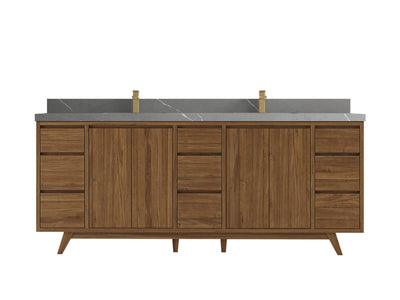 Madison Teak 84 in. W x 22 in. D Double Sink Bathroom Vanity in Dark Natural with 2 in Piatra Gray Quartz Countertop