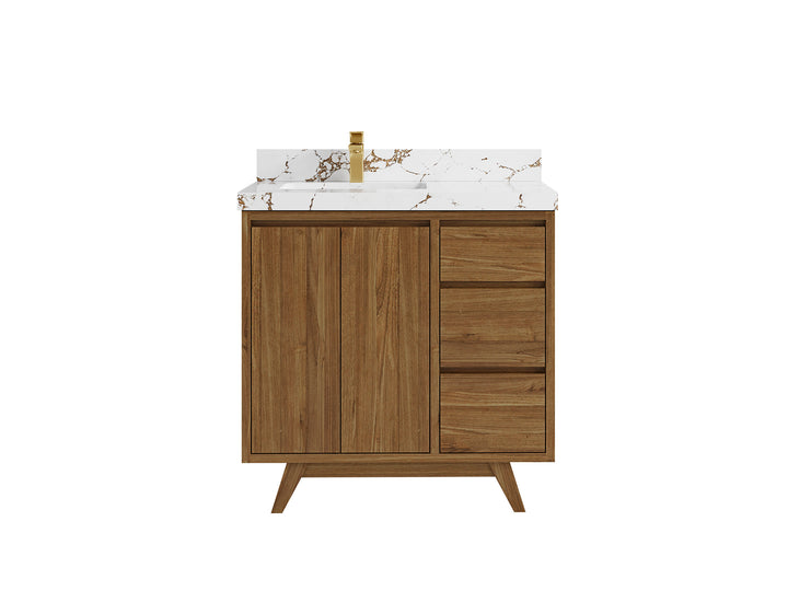 Madison Teak Wood 36 in. W x 22 in. D Left Offset Sink Bathroom Vanity - photo 23