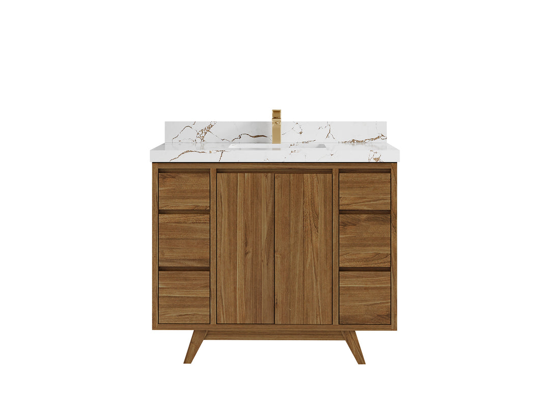 Madison Teak 42 in. W x 22 in. D Single Sink Bathroom Vanity in Dark Natural with 2 in Viola Brown Quartz Countertop 