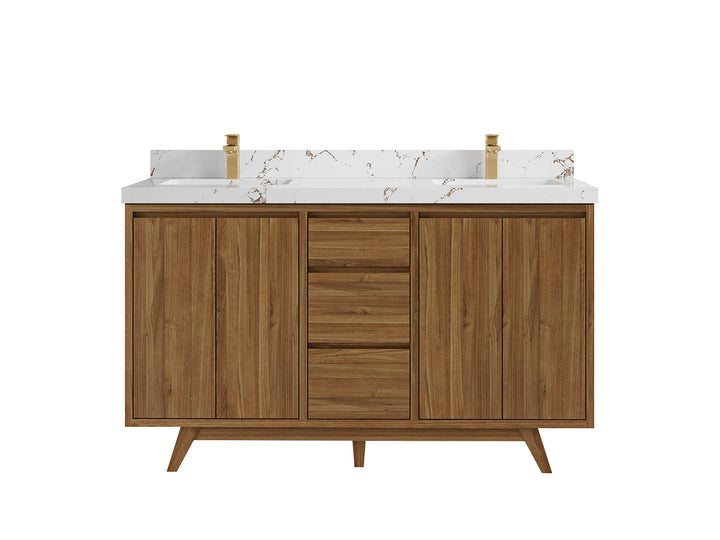 Madison Teak Wood 60 in. W x 22 in. D Double Sink Bathroom Vanity - photo 23
