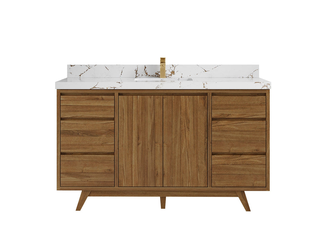 Madison Teak 60 in. W x 22 in. D Single Sink Bathroom Vanity in Dark Natural with 2 in Viola Brown Quartz Countertop 