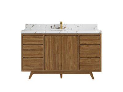 Madison Teak 60 in. W x 22 in. D Single Sink Bathroom Vanity in Dark Natural with 2 in Viola Brown Quartz Countertop