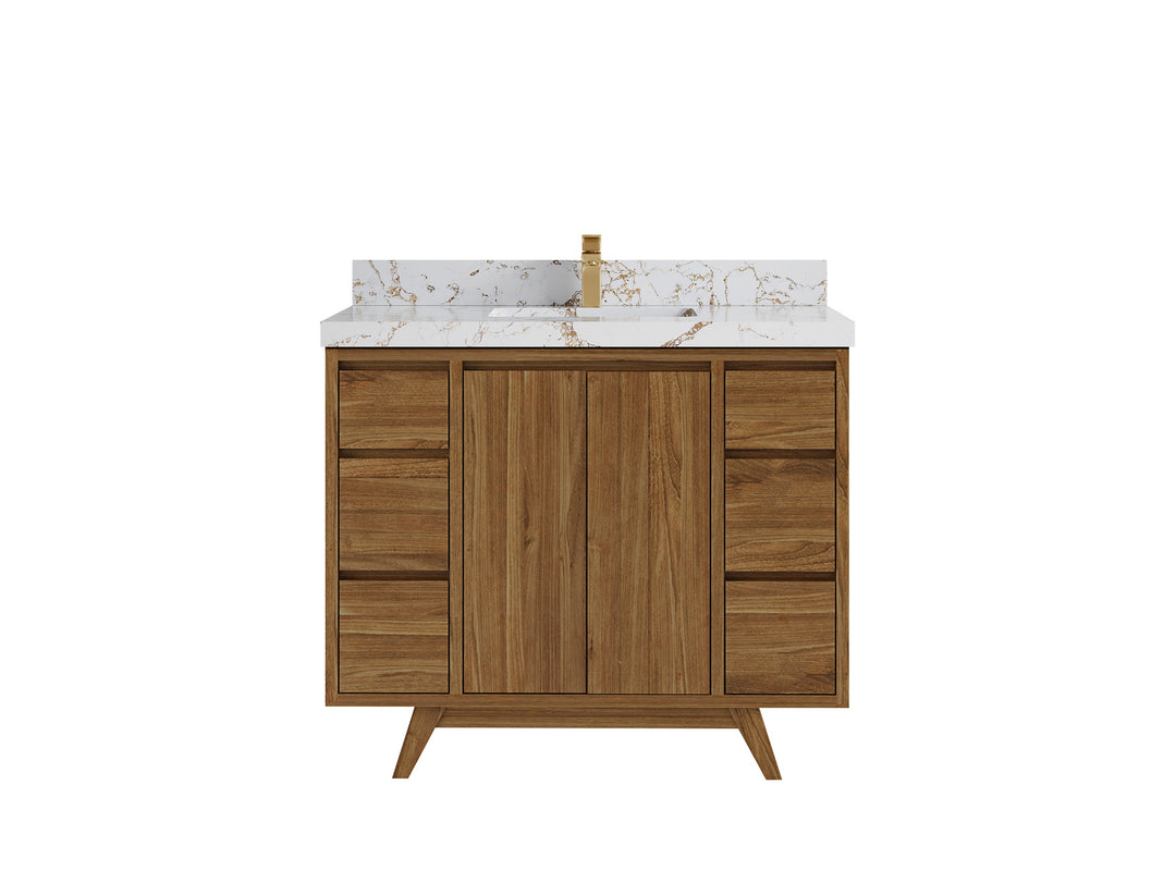 Madison Teak 42 in. W x 22 in. D Single Sink Bathroom Vanity in Dark Natural with 2 in Viola Gold Quartz Countertop 