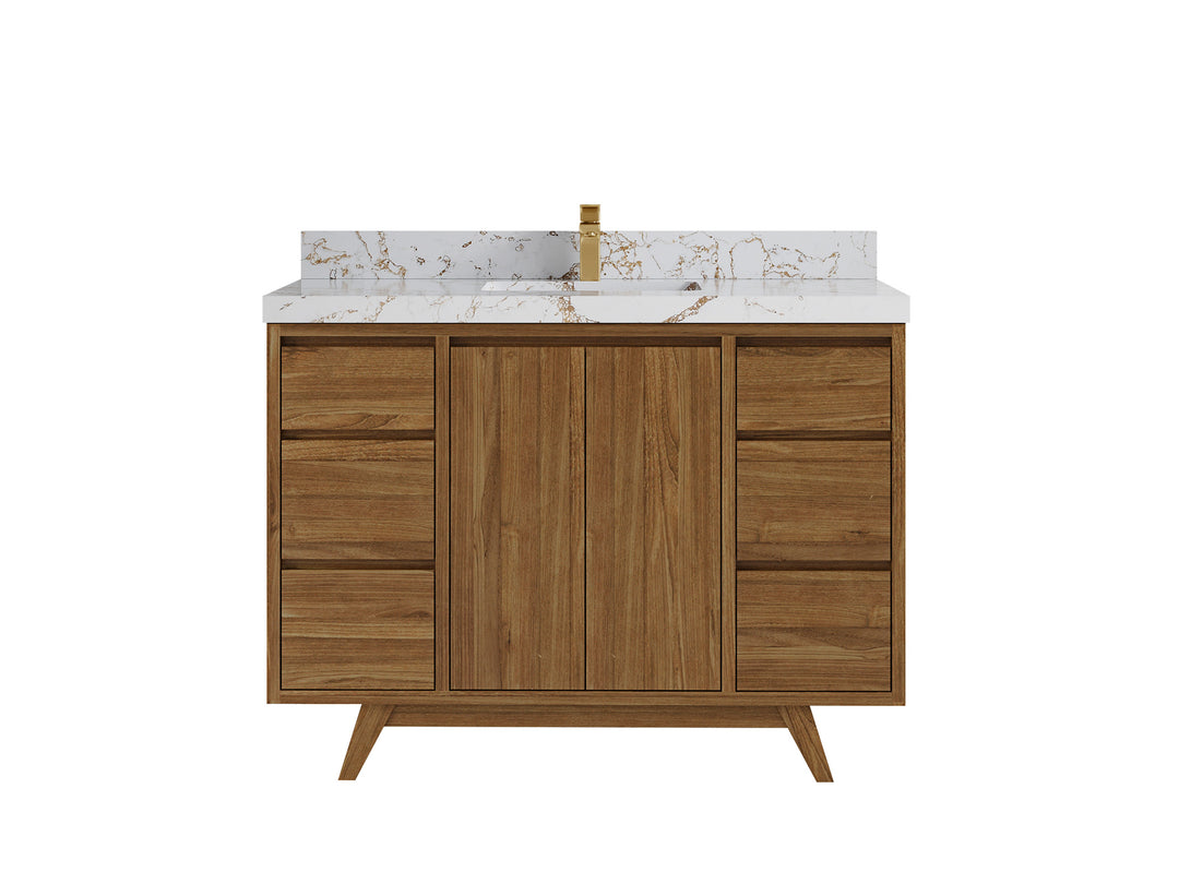 Madison Teak 48 in. W x 22 in. D Single Sink Bathroom Vanity in Dark Natural with 2 in Viola Gold Quartz Countertop 