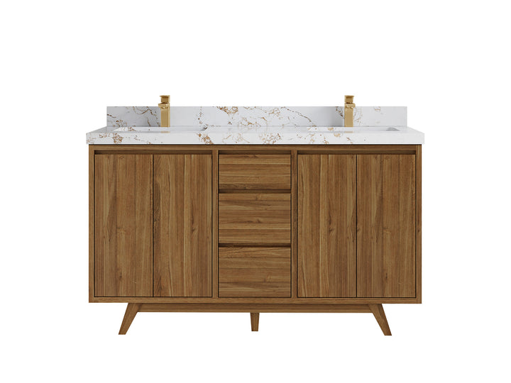 Madison Teak Wood 60 in. W x 22 in. D Double Sink Bathroom Vanity - photo 24