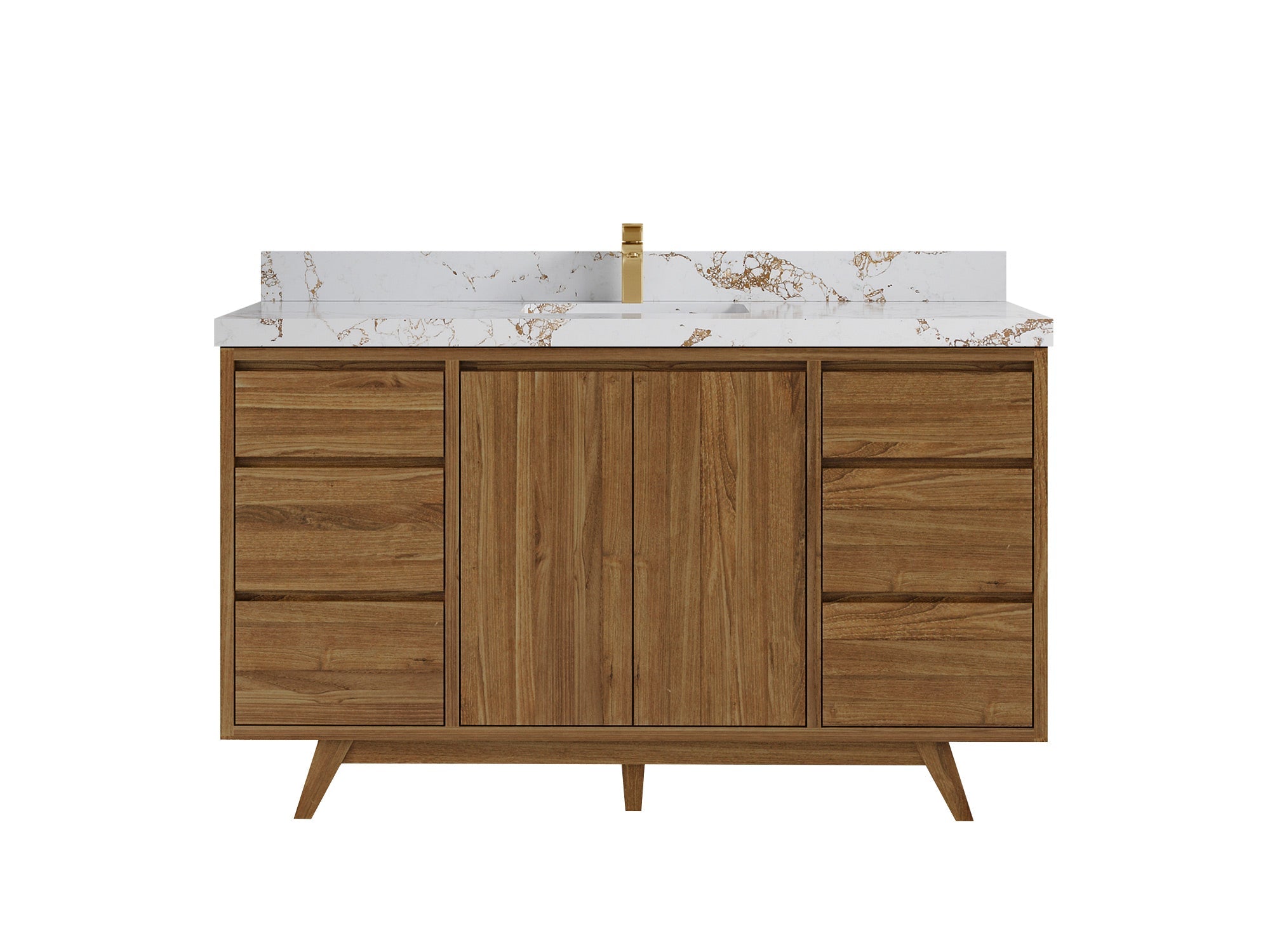 Madison Teak 60 in. W x 22 in. D Single Sink Bathroom Vanity in Dark Natural with 2 in Viola Gold Quartz Countertop