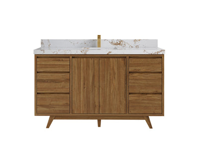 Madison Teak 60 in. W x 22 in. D Single Sink Bathroom Vanity in Dark Natural with 2 in Viola Gold Quartz Countertop
