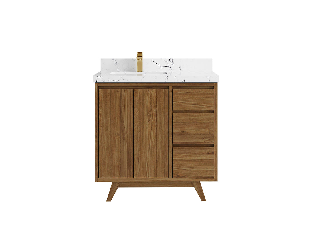 Madison Teak 36 in. W x 22 in. D Left Offset Sink Bathroom Vanity in Dark Natural with 2 in Viola Night Quartz Countertop 