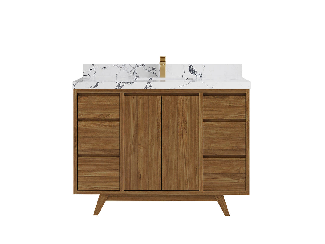 Madison Teak 48 in. W x 22 in. D Single Sink Bathroom Vanity in Dark Natural with 2 in Viola Night Quartz Countertop 