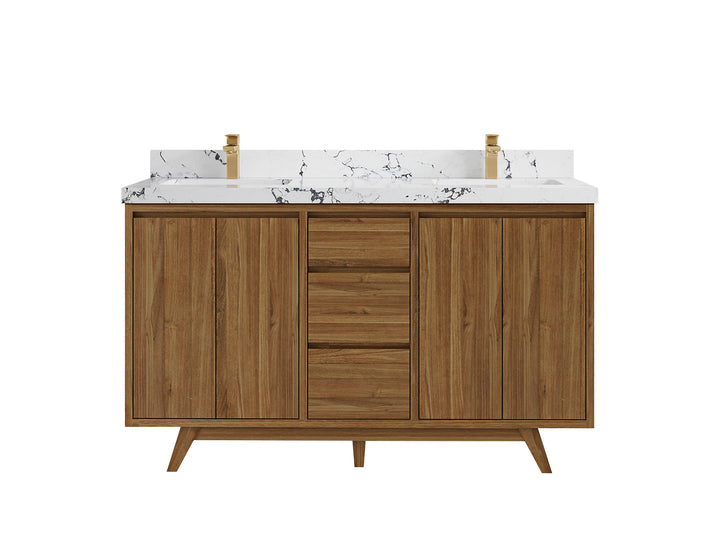 Madison Teak Wood 60 in. W x 22 in. D Double Sink Bathroom Vanity - photo 25