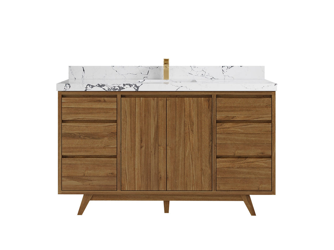 Madison Teak 60 in. W x 22 in. D Single Sink Bathroom Vanity in Dark Natural with 2 in Viola Night Quartz Countertop 