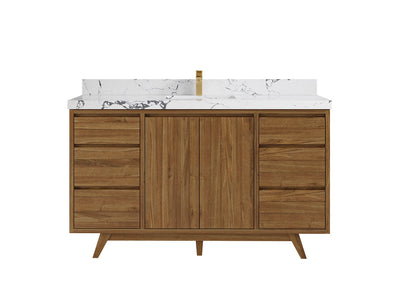 Madison Teak 60 in. W x 22 in. D Single Sink Bathroom Vanity in Dark Natural with 2 in Viola Night Quartz Countertop