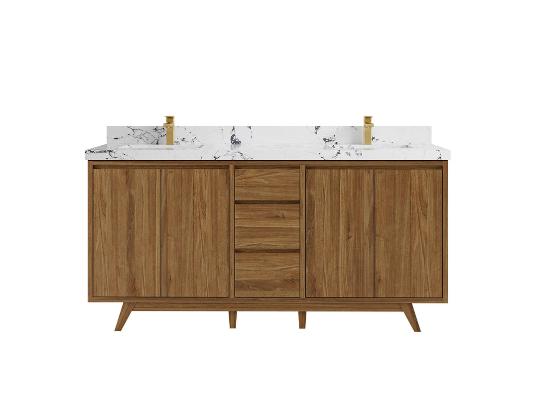 Madison Teak 72 in. W x 22 in. D Double Sink Bathroom Vanity in Dark Natural with 2 in Viola Night Quartz Countertop 