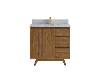 Madison Teak 36 in. W x 22 in. D Center Sink Bathroom Vanity in Dark Natural with 2 in Venatino Quartz Countertop