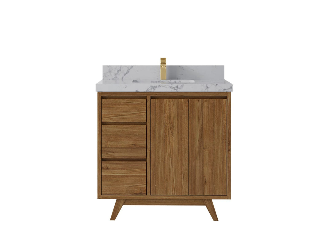 Madison Teak 36 in. W x 22 in. D Center Sink Bathroom Vanity in Dark Natural with 2 in Venatino Quartz Countertop