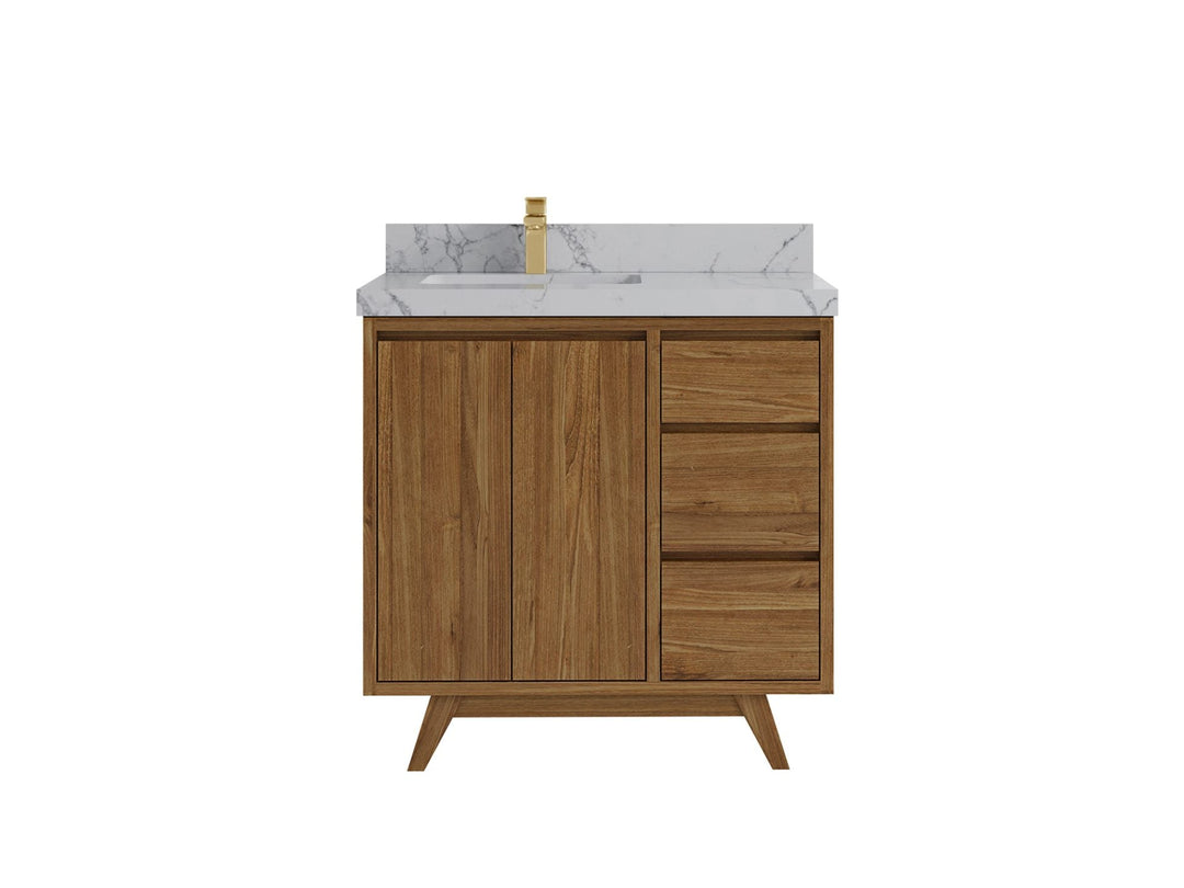 Madison Teak 36 in. W x 22 in. D Left Offset Sink Bathroom Vanity in Dark Natural with 2 in Venatino Quartz Countertop