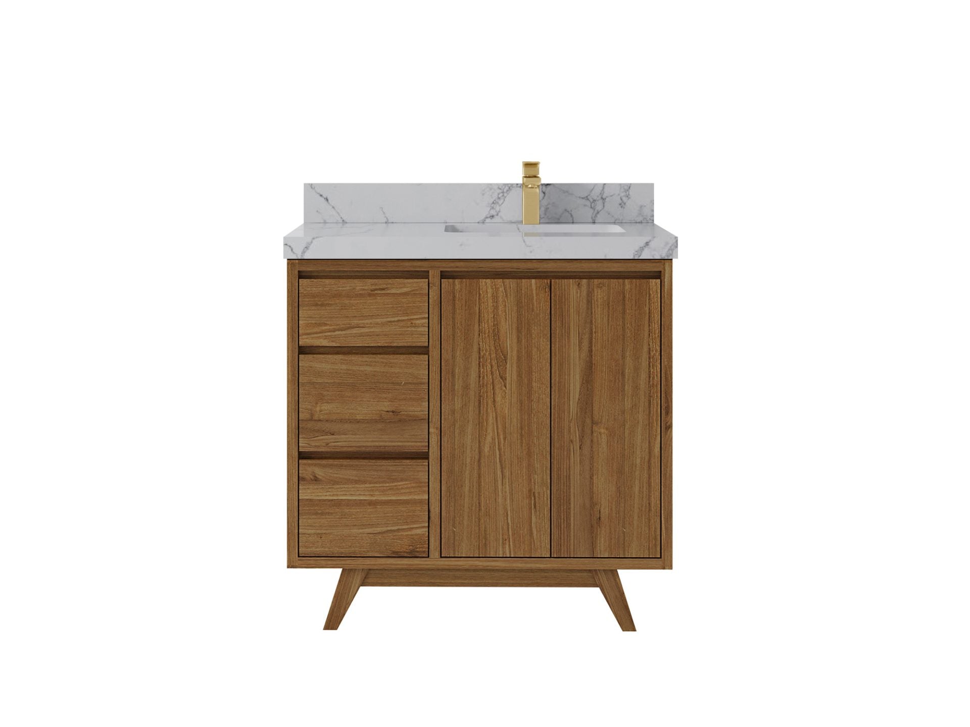 Madison Teak 36 in. W x 22 in. D Right Offset Sink Bathroom Vanity in Dark Natural with 2 in Venatino Quartz Countertop
