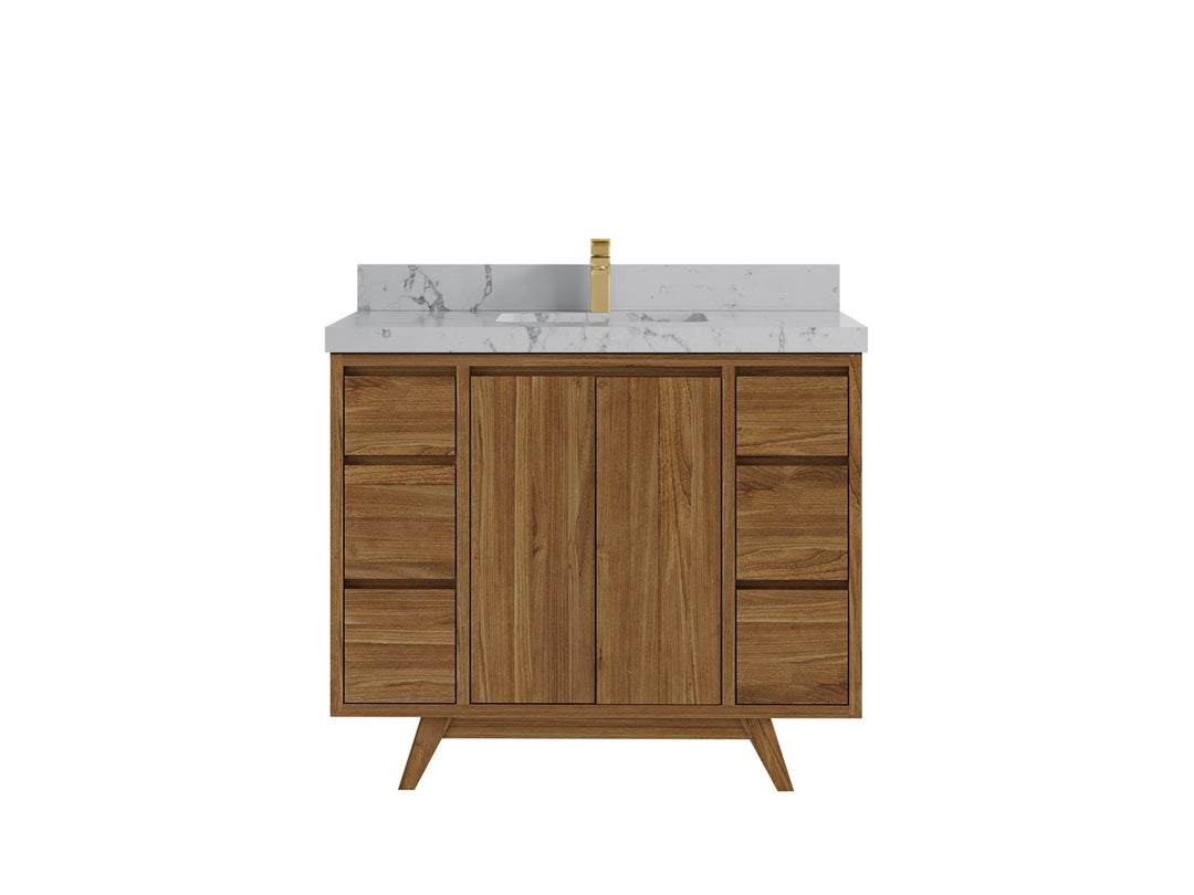 Madison Teak 42 in. W x 22 in. D Single Sink Bathroom Vanity in Dark Natural with 2 in Venatino Quartz Countertop