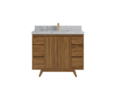 Madison Teak 42 in. W x 22 in. D Single Sink Bathroom Vanity in Dark Natural with 2 in Venatino Quartz Countertop