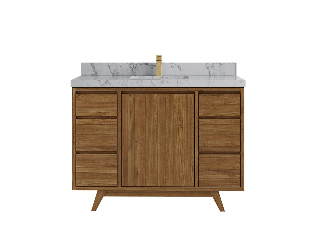 Madison Teak 48 in. W x 22 in. D Single Sink Bathroom Vanity in Dark Natural with 2 in Venatino Quartz Countertop