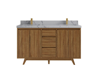 Madison Teak 60 in. W x 22 in. D Double Sink Bathroom Vanity in Dark Natural with 2 in Venatino Quartz Countertop
