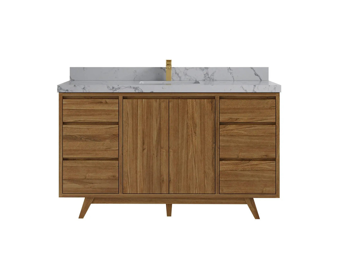 Madison Teak 60 in. W x 22 in. D Single Sink Bathroom Vanity in Dark Natural with 2 in Venatino Quartz Countertop