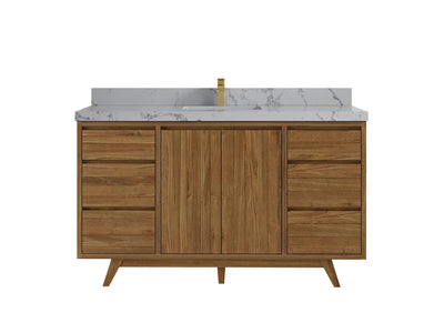Madison Teak 60 in. W x 22 in. D Single Sink Bathroom Vanity in Dark Natural with 2 in Venatino Quartz Countertop