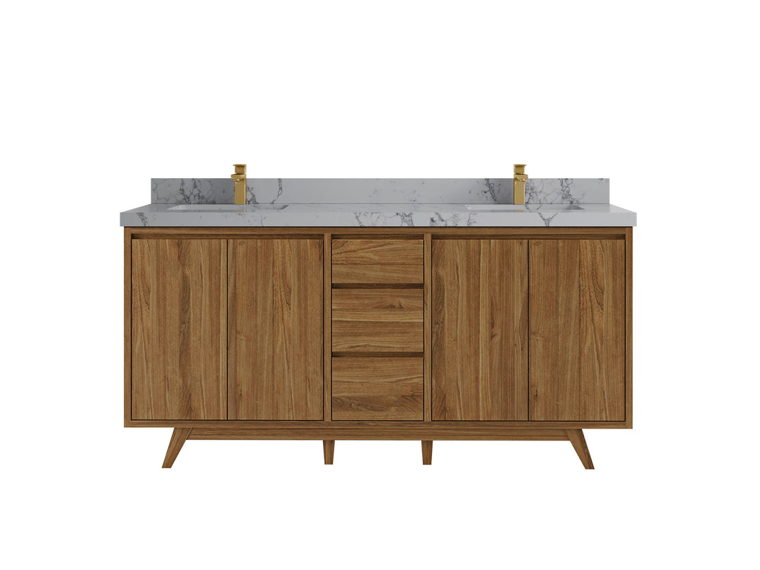Madison Teak 72 in. W x 22 in. D Double Sink Bathroom Vanity in Dark Natural with 2 in Venatino Quartz Countertop