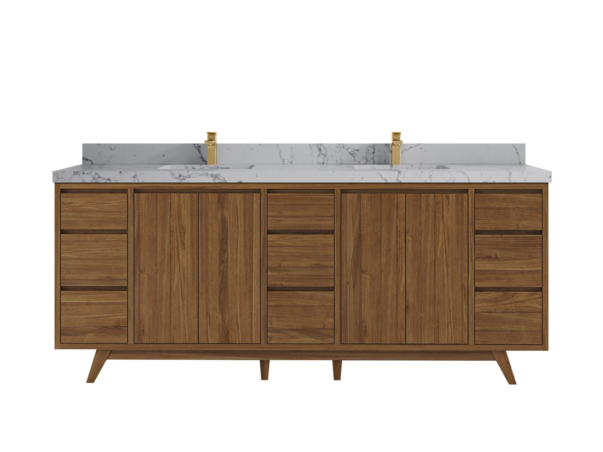 Madison Teak 84 in. W x 22 in. D Double Sink Bathroom Vanity in Dark Natural with 2 in Venatino Quartz Countertop