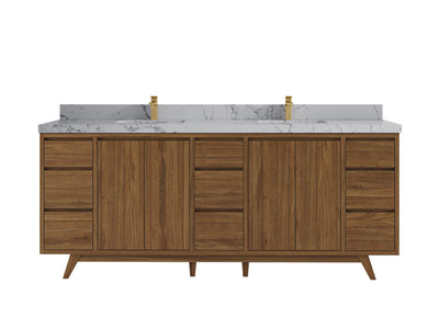 Madison Teak 84 in. W x 22 in. D Double Sink Bathroom Vanity in Dark Natural with 2 in Venatino Quartz Countertop