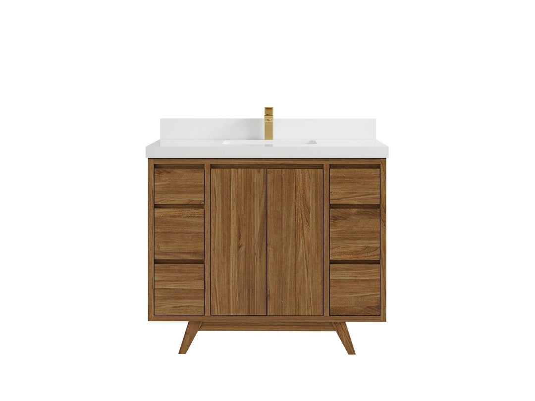 Madison Teak 42 in. W x 22 in. D Single Sink Bathroom Vanity in Dark Natural with 2 in White Quartz Countertop 