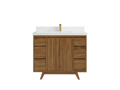 Madison Teak 42 in. W x 22 in. D Single Sink Bathroom Vanity in Dark Natural with 2 in White Quartz Countertop
