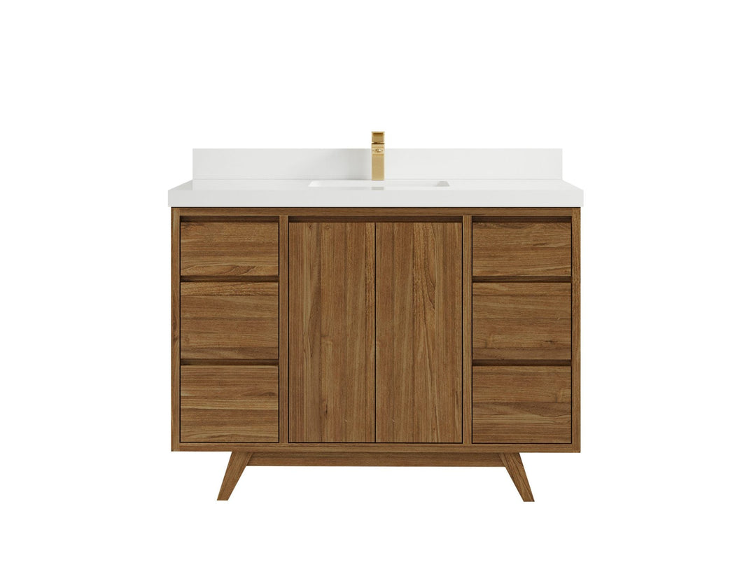 Madison Teak 48 in. W x 22 in. D Single Sink Bathroom Vanity in Dark Natural with 2 in White Quartz Countertop 