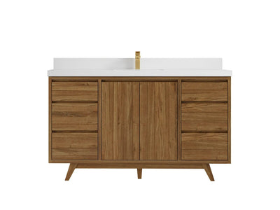 Madison Teak 60 in. W x 22 in. D Single Sink Bathroom Vanity in Dark Natural with 2 in White Quartz Countertop